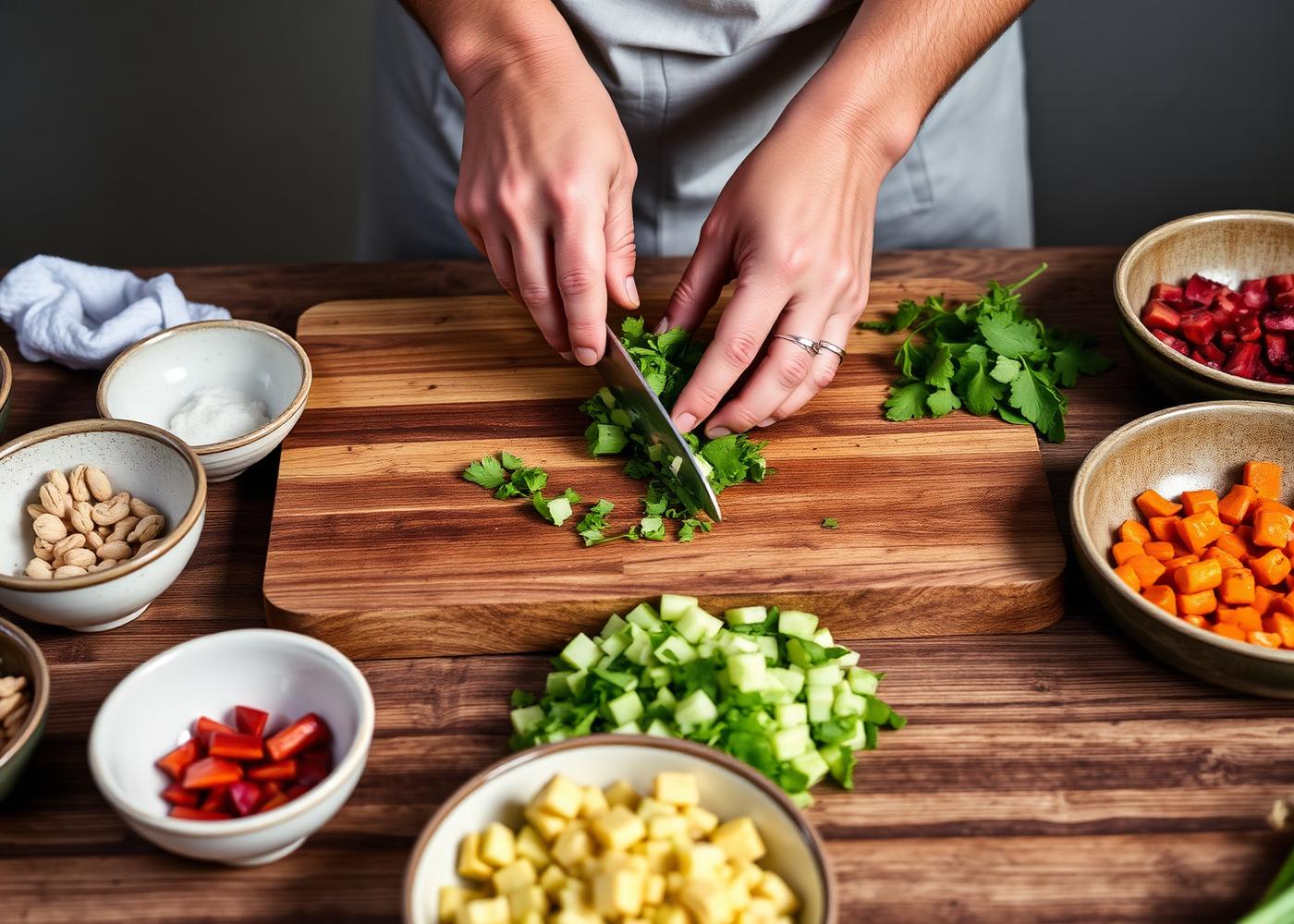 Preparando ingredientes saludables